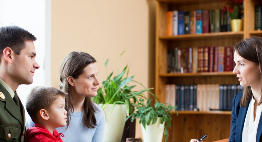 Психологическая реабилитация ветеранов СВО в кругу семьи во время сеанса с психологом..
